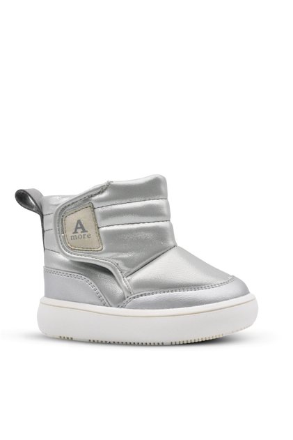 Maya Baby Girl Boots with Plush Fur Inside Silver Color