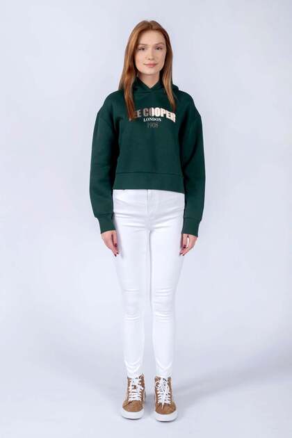 Zaye Women's 100% Cotton Hooded Sweatshirt, Emerald Green