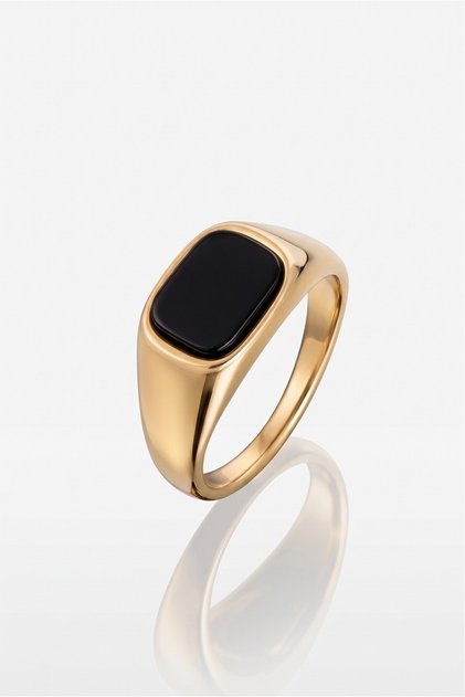 Crown Gold Black Square Stone 316L Steel Men's Ring