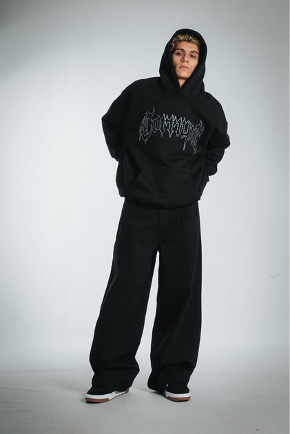Rhinestones Silver Stone Corrupt Oversize Hoodie