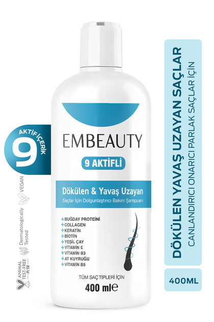 9 Aktifli Saç Dökülmesine Karşı Hızlı Saç Uzatan & Onarıcı Dolgunlaştırıcı Besleyici Şampuan 400 ML