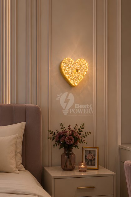 Modern Luxury Crystal Heart Polygon Led Wall Lamp Smart 3 Color Changing Wall Light Romantic Wall Lighting for Bedroom Corridor (Model 7152)