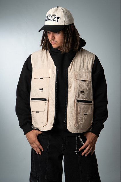 Beige Multi-Pocket Utility Cargo Men's Vest