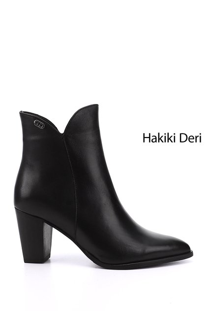 Women's Black Zippered Pointed Toe Genuine Leather Boots