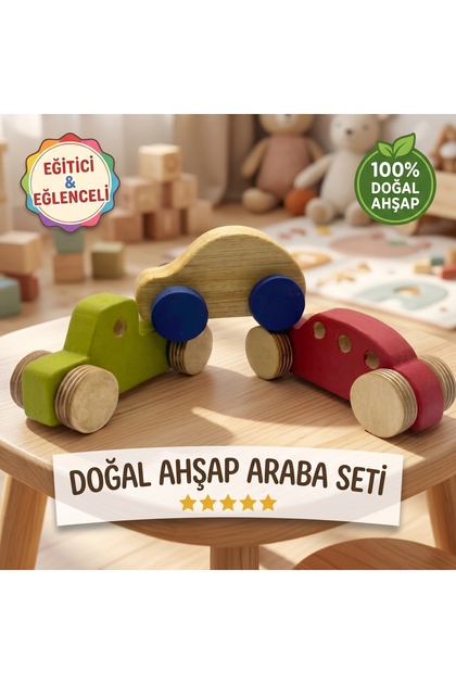 Montessori Wooden Toy 3-Piece Car Set
