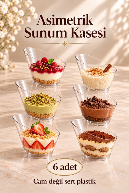 Plastic Asymmetric Presentation Bowl Dessert Bowl Cubic Prism Bowl Magnolia, Pudding, Appetizer, Tiramisu Cup
