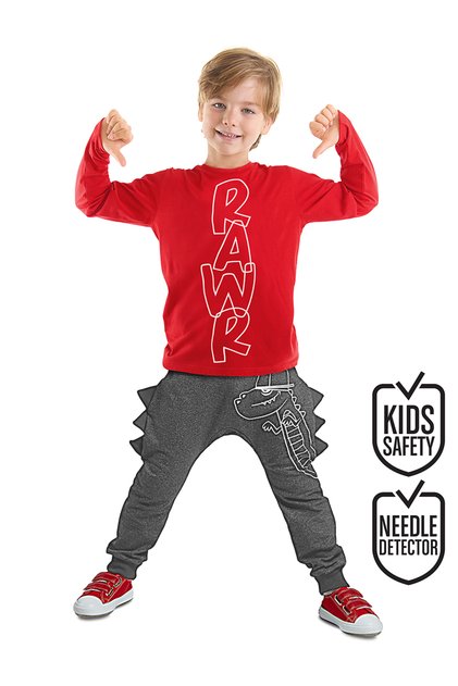 Tırtır Dino Boys' Winter T-Shirt and Pants Set
