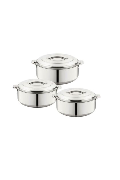 Double Wall Stainless Steel Hot Pot Casserole Set – 3 Pieces (1L, 1.5L, 2.5L)