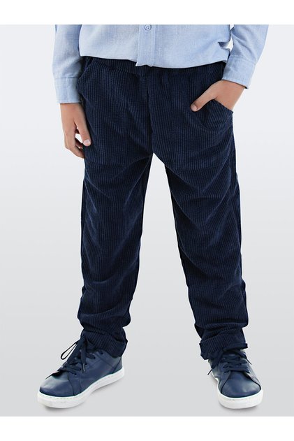 Boys' Velvet Navy Blue Elastic Waist Trousers 3-10 Years