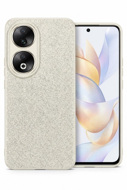 Honor 90 ile Uyumlu Kamera Korumalı Darbe Önleyici Simli Işıltılı Silikon Kılıf