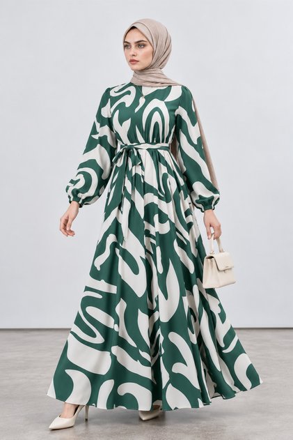 Geometric Pattern Dress-Green
