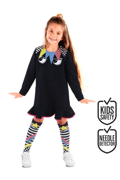 Black Perçem Girl's Long Sleeve Dress and Socks