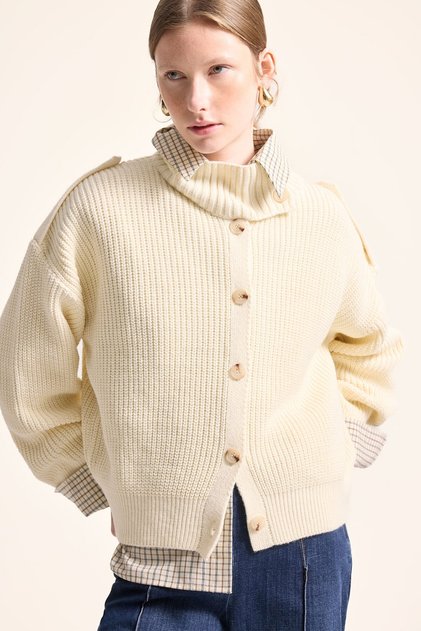 Regular Fit Half Turtleneck Buttoned Thessaloniki Knit Basic Cardigan I9908Ax26Wn