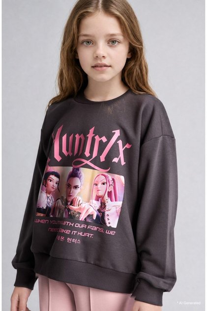 Kpop - Demon Hunters Relax Fit Crew Neck Printed Sweatshirt Girls I3550A826Au