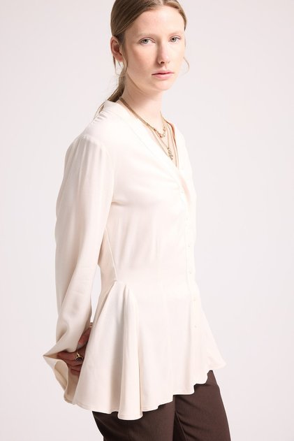 Fitted V Yaka Peplum Detaylı Belmando Uzun Kollu Gömlek J1280AX26WN