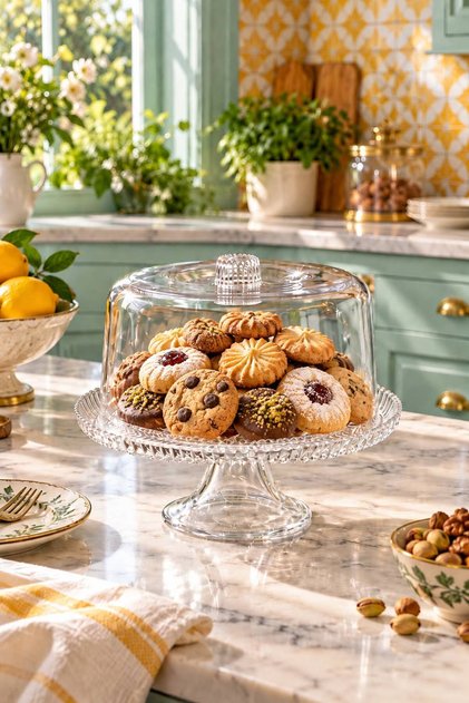 Montana - Mini Cake and Cookie Display Dome with Plastic Lid and Glass Base, 19 CM Serving Plate