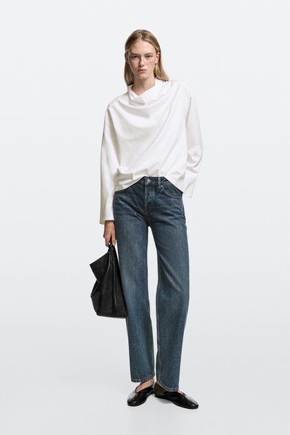 Orta , yıpranmış paçalı stovepipe fit jean