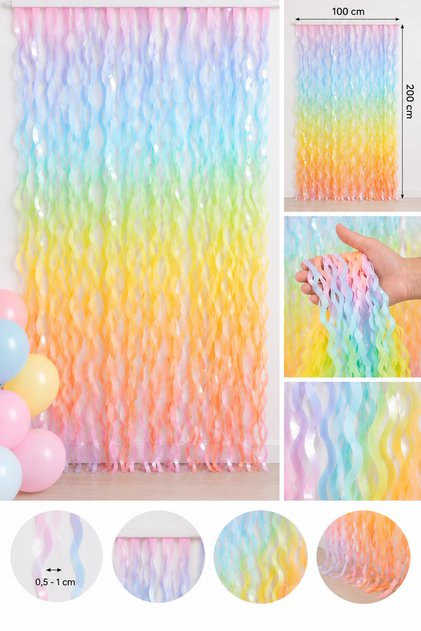 Macaron-Patterned Horizontal Stripe Spiral-Patterned Wall-Matching Tasseled Decorative Drapery Curtain, 1 meter wide by 2 meters long