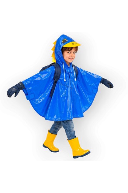 Children's Raincoat Waterproof Bag-Compatible Sleeveless Poncho – Cute Hooded Wind-Proof School & Nursery Raincoat for Ages 3-9 (110X60 cm)