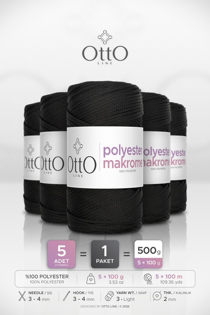 Polyester Makrome • Black • 5-Pack × 100 Gr / 100 m • 2 mm • Supla, Bag, Accessory Cord