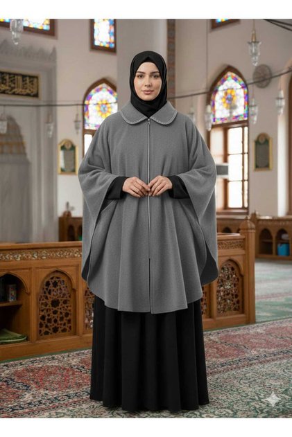 Grey Fleece Poncho, 90 cm Long, Standard Size (36-60), Mymisiy Oversize.