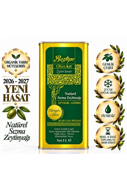 Boztepe 5 LT Natürel Sızma Zeytinyağı (2026-2027) Soğuk Sıkım, Filtresiz