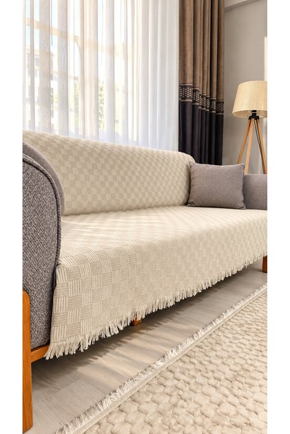 Geometric Patterned Sofa Cover | Fringed Sofa Shawl | Non-Slip Washable Double-Sided 170X220