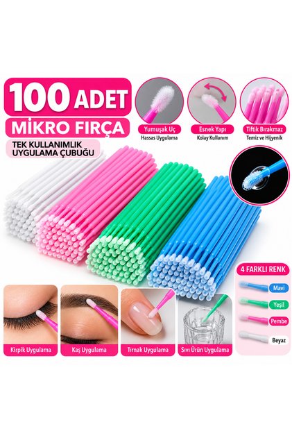 Mikro Fırça - Tek Kullanımlık 100'lü Paket | Hassas ve Etkili Uygulama- 100 lü Mavi