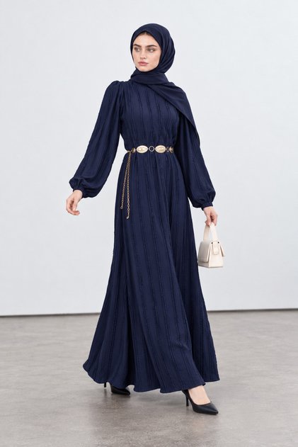Ruffle Detailed Dream Dress-Dark Blue