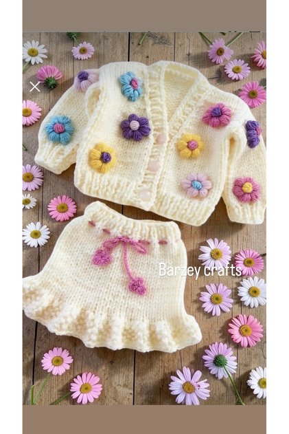 El Knitted Baby/Child Daisy Double Set/Cardigan Skirt Model/Hairpin Bandana Gift