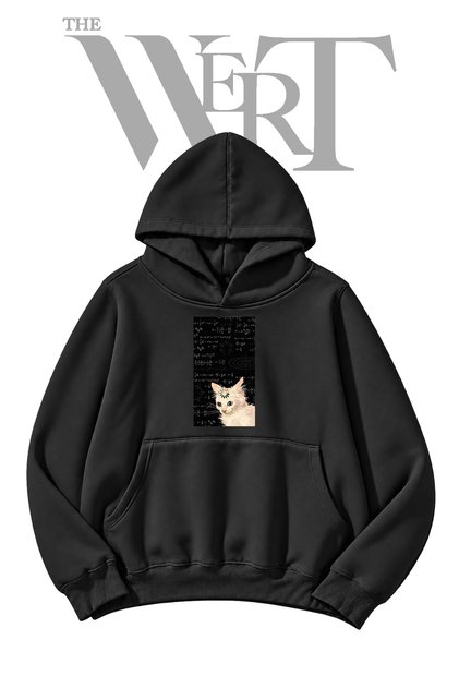Loading Cat Pre-Printed Black Hooded Sweatshirt (2-Ply)