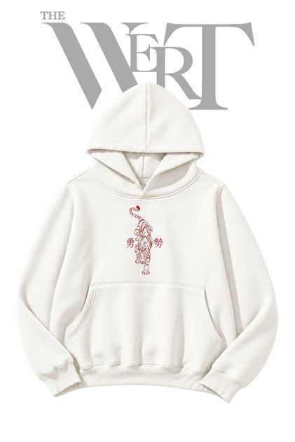 Asian Tiger Pre-Printed White Hooded Sweatshirt (2-Ply)