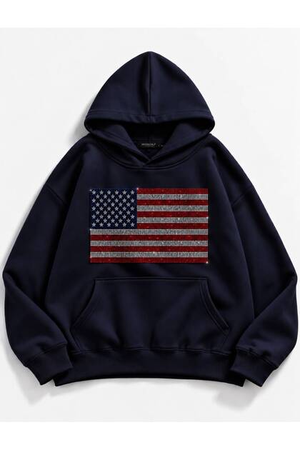Women's USA Flag Stone-Printed Oversized Hooded Sweatshirt