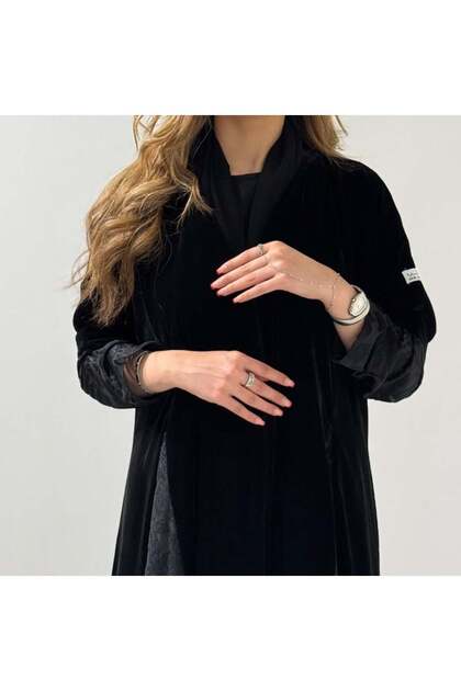 Black Velvet Abaya with Velvet Chiffon Shawls