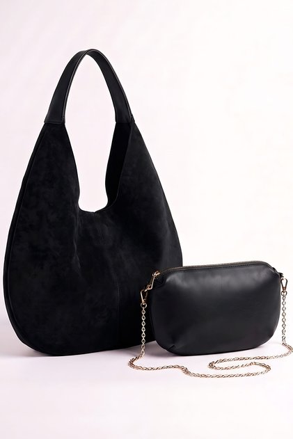 JOVANNA Black Suede Genuine Leather Women's Shoulder Bag
