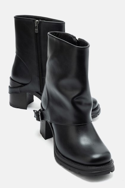 ORION Black Leather Women's Boots with Thick Heels