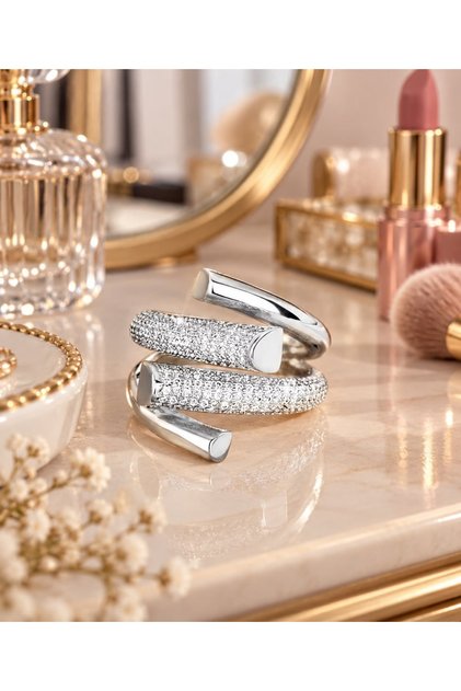 Women's Steel Ring with Zirconia Stones
