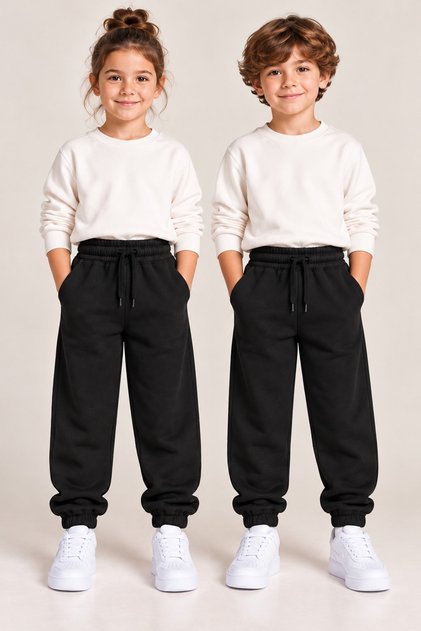 Kids' Girls' and Boys' School and Everyday Wear Unisex Jogger Pants—Black Sweatpants with Elasticated Hems, Pockets, and Drawstrings—Ages 3–10