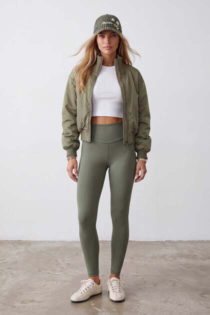 Women's Green Shaping / Sculpting High-Waisted Compression Leggings Alc-X16041