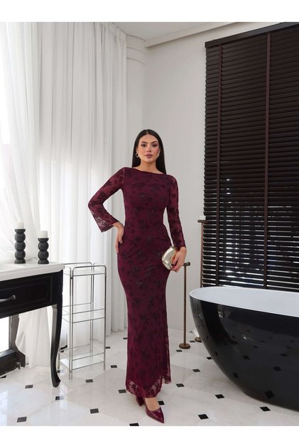 Backless Jacquard Tulle Dress