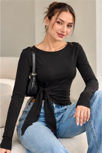 Women's Long-Sleeved Blouse with Tie-Detail MO0606