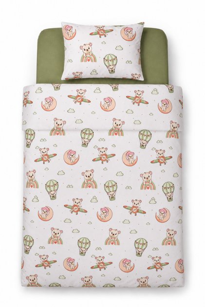 100% Cotton Cute Teddy Bear Print and Airplane-Patterned Duvet Cover Set, 3-Piece Set (100x150)