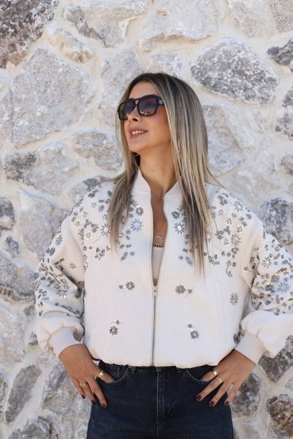 Ecru Premium Nubuck Jacket embellished with stones