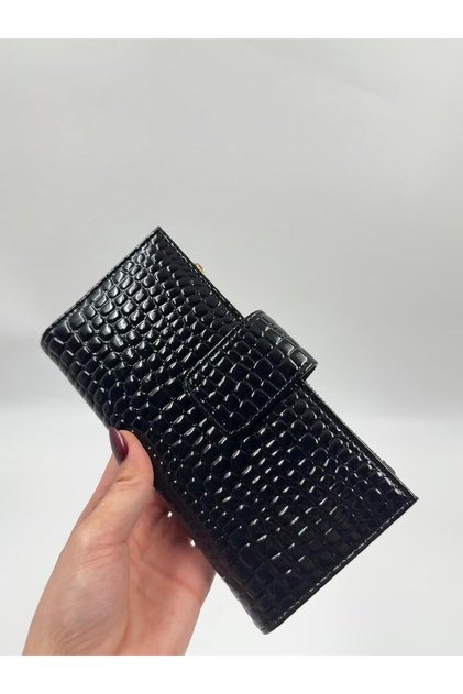 Large Glossy Leather Wallet with Phone Compartment