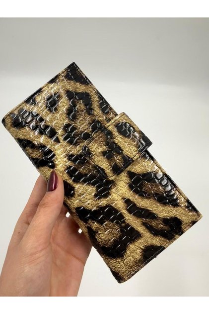 Large Glossy Leather Wallet with Phone Compartment