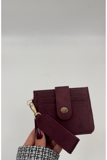 Women's Suede Keychain Wallet with Detailed Design