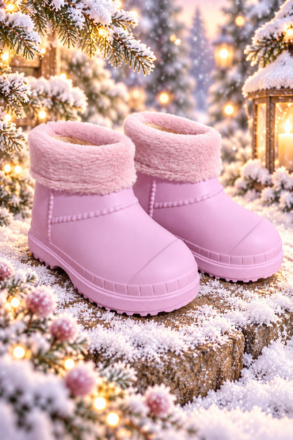Bonny Kids' Pink Waterproof EVA Winter Rain Boots with Plush Lining