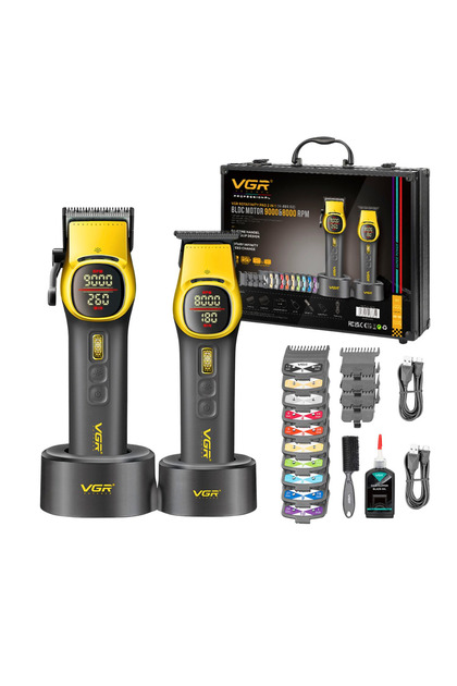 Professional Hair Cutting and Trimming Machine with a Modern Black and Gold Design, Engineered to Deliver Powerful Performance and Precision in Hair Cutting and Trimming. It Features