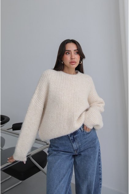 Ecru Tisya Corded Fabric Soft Sweater