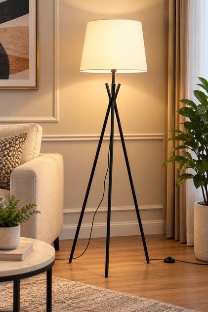 Modern Luxury White Gold Three-Legged Floor Lamp, Long Elegant Fabric Shade Floor Lamp with Soft Decorative Lighting, Perfect for Living Room, Bedroom, Hall, Banquet, Reading Nook, Home Decor